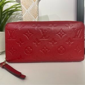Louis Vuitton Red Empriente Leather Embossed Monogram Zip Around Wallet